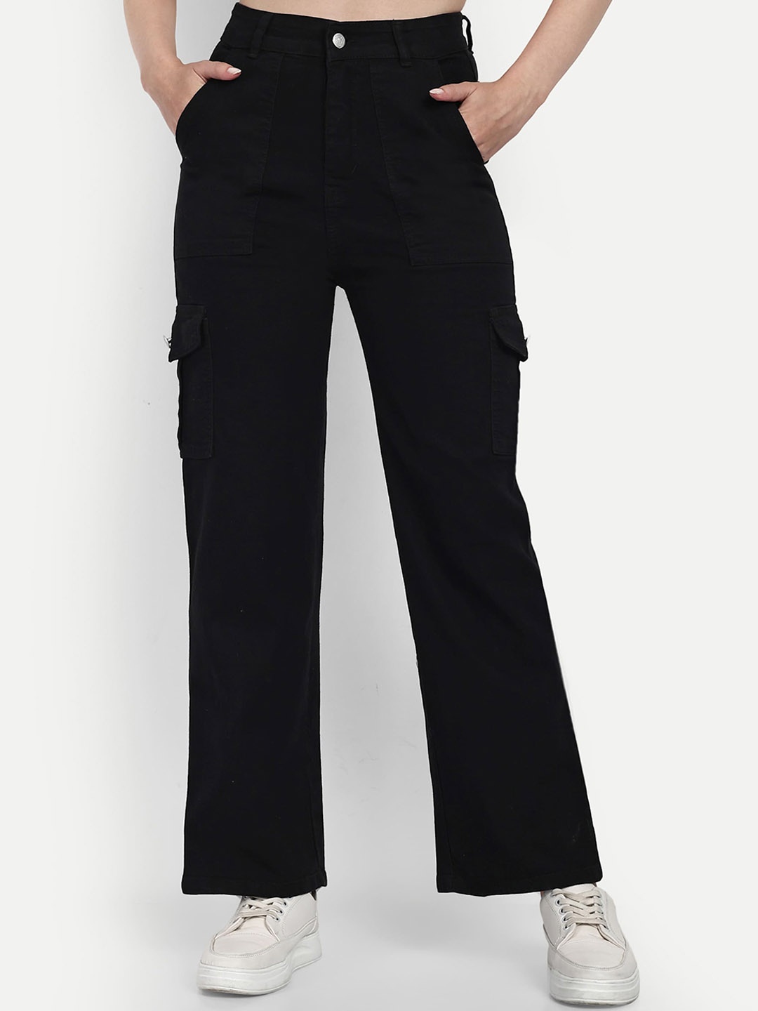 

BROADSTAR Women Smart Wide Leg High Rise Stretchable Jeans, Black