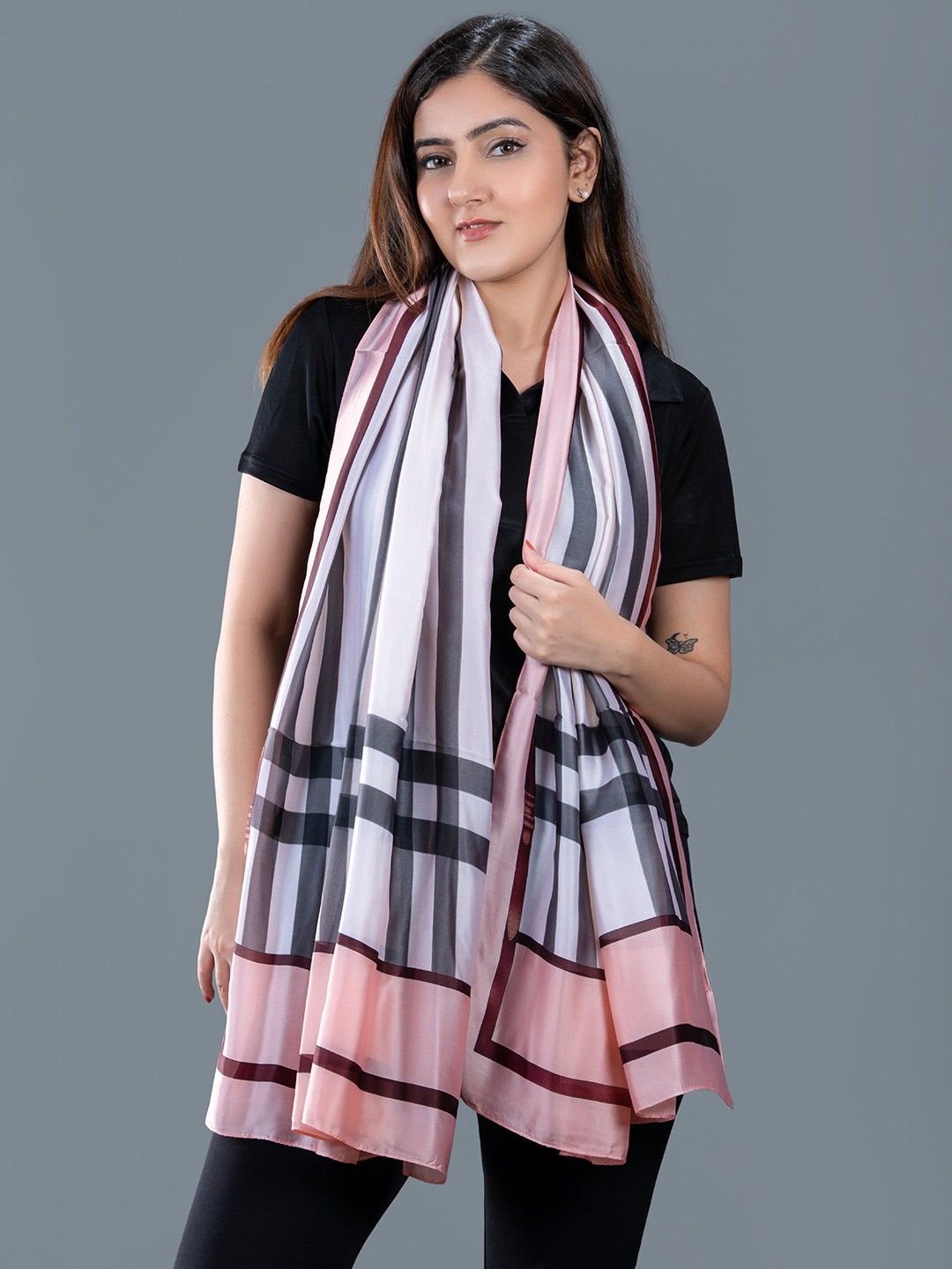

NOTEQUAL Striped Silk Scarf, White
