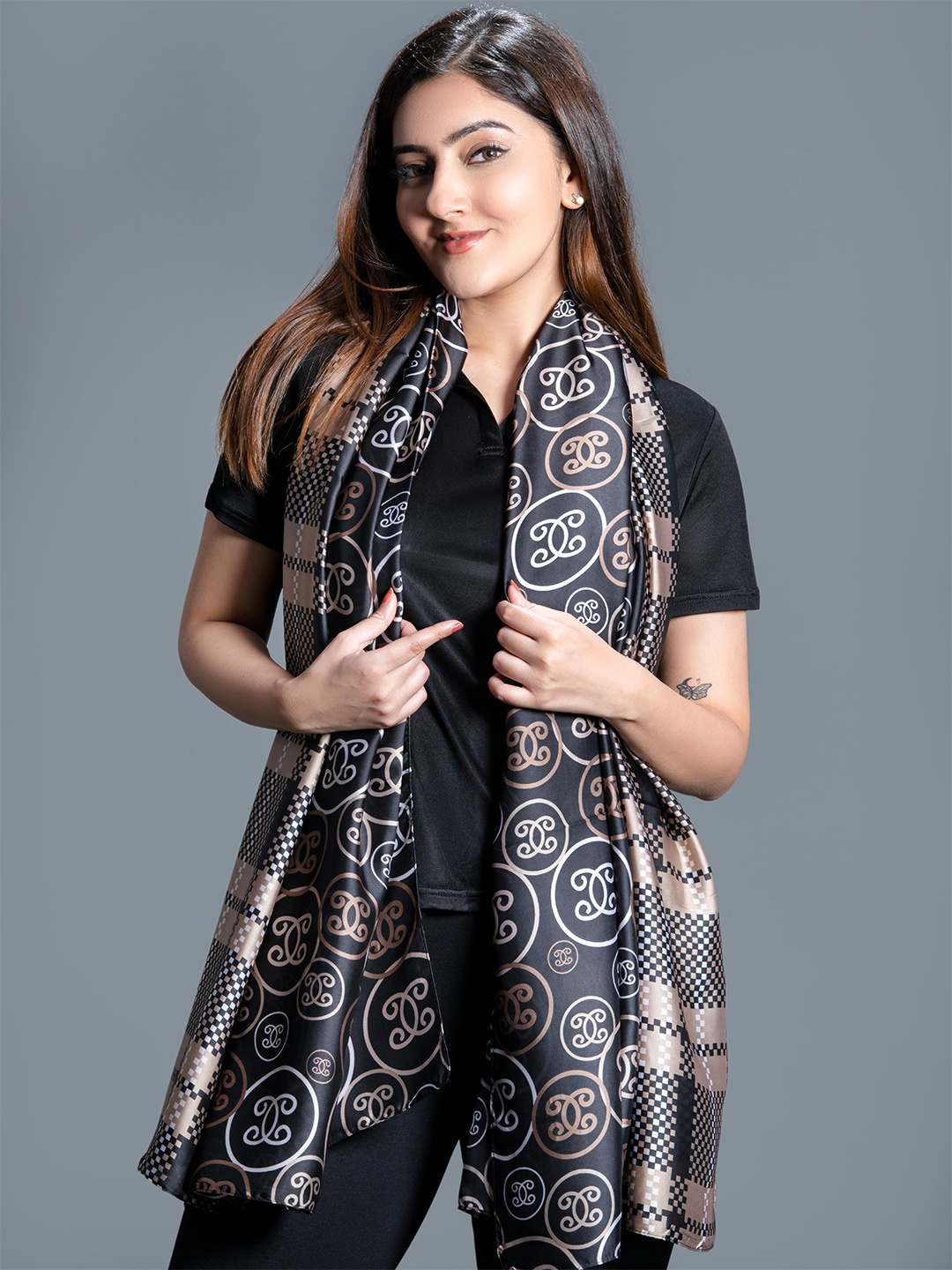 

NOTEQUAL Abstract Printed Silk Scarf, Black