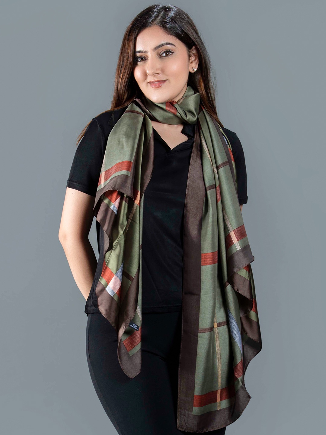 

NOTEQUAL Striped Silk Scarf, Green