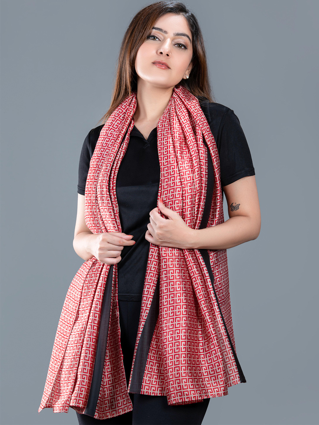 

NOTEQUAL Abstract Printed Silk Scarf, Red