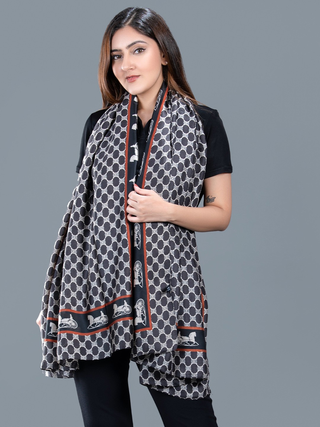 

NOTEQUAL Geometric Printed Silk Scarf, Black