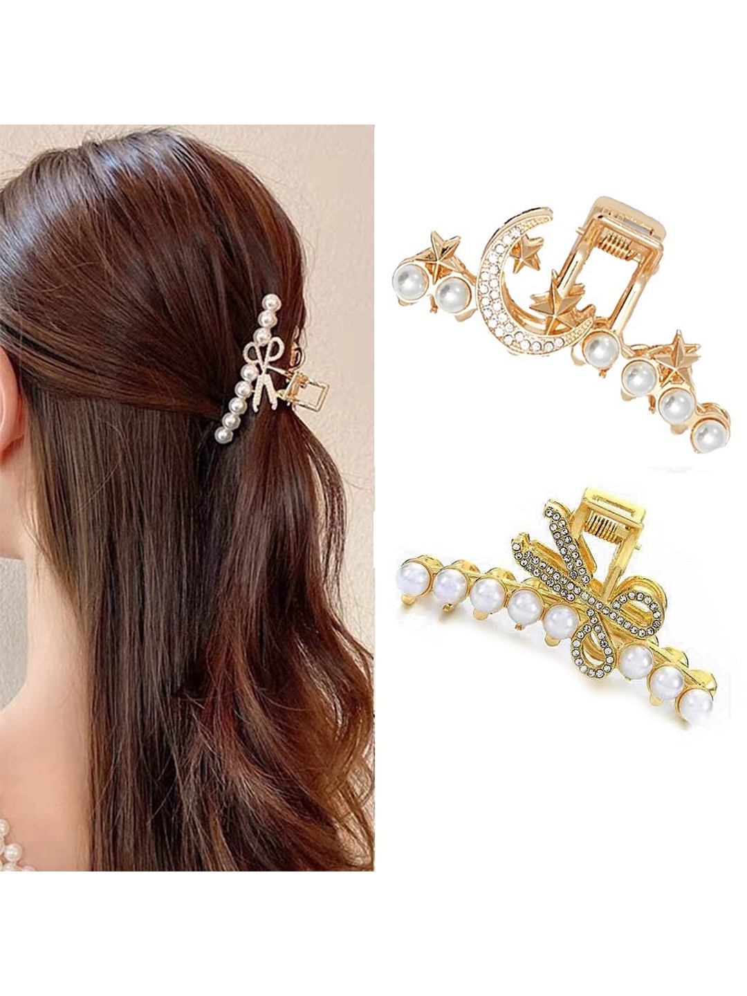 

VAGHBHATT Set of 2 Beaded Claw Clips, Gold