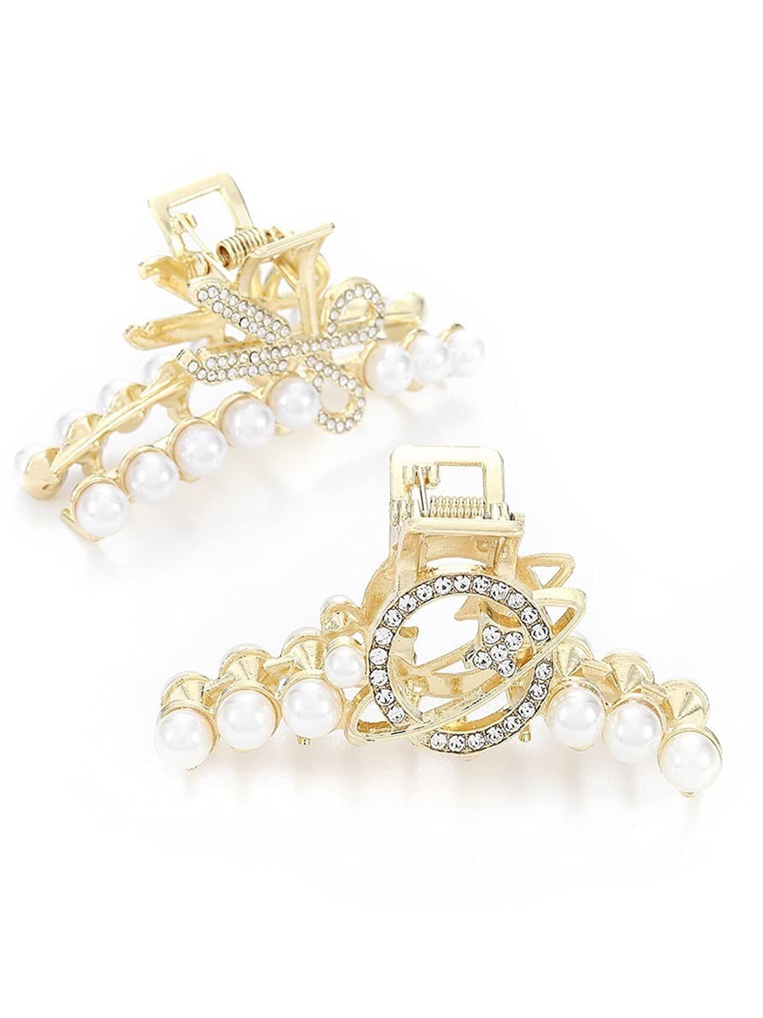 VAGHBHATT Set of 3 Beaded Claw Clip, Gold