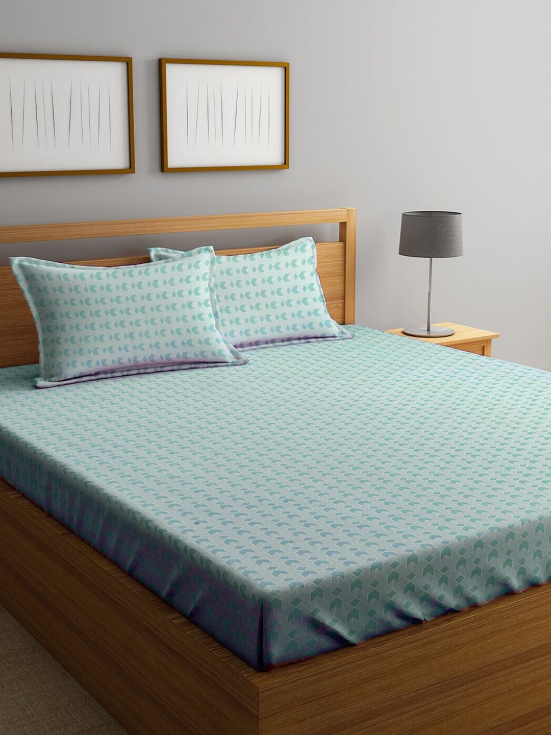 

DECOMIZER Sea Green Printed Cotton 300 TC King Bedsheet with 2 Pillow Covers