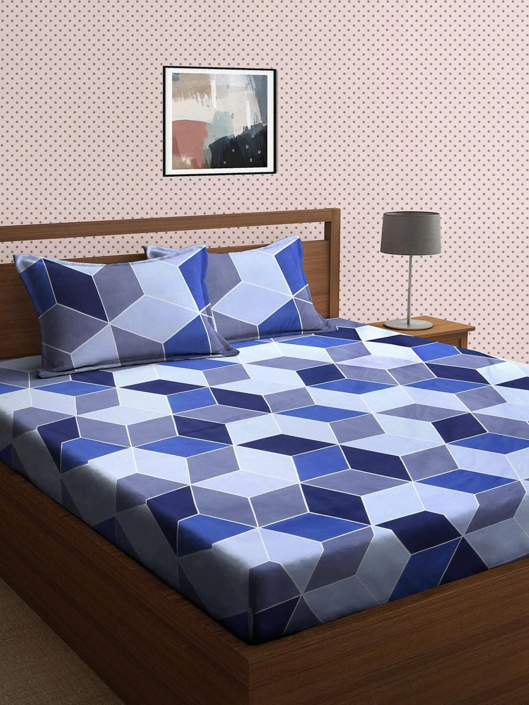 

DECOMIZER Navy Blue & Grey Printed Cotton 300 TC King Bedsheet with 2 Pillow Covers