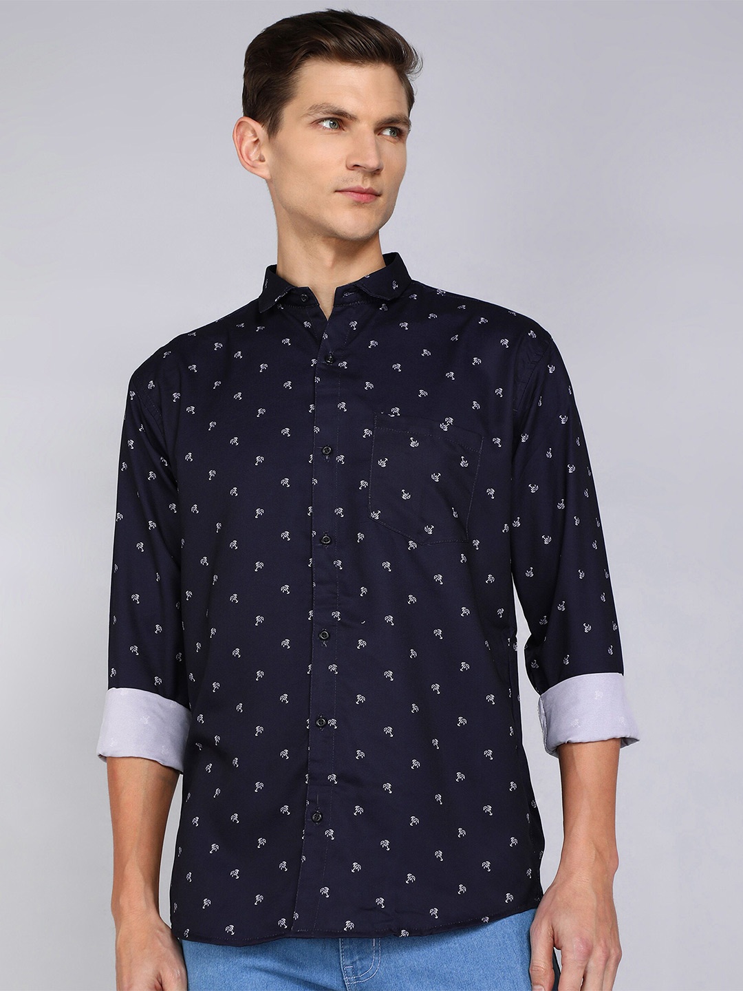 

Indian Fashionista Slim Fit Conversational Printed Casual Shirt, Navy blue