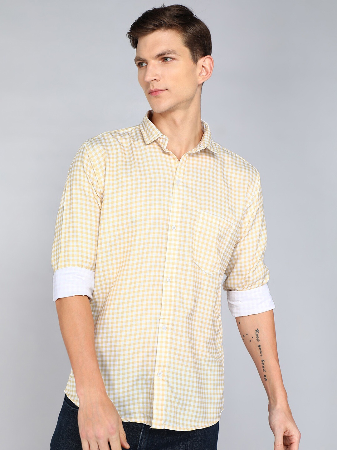 

Indian Fashionista Classic Slim Fit Gingham Checked Casual Shirt, Yellow