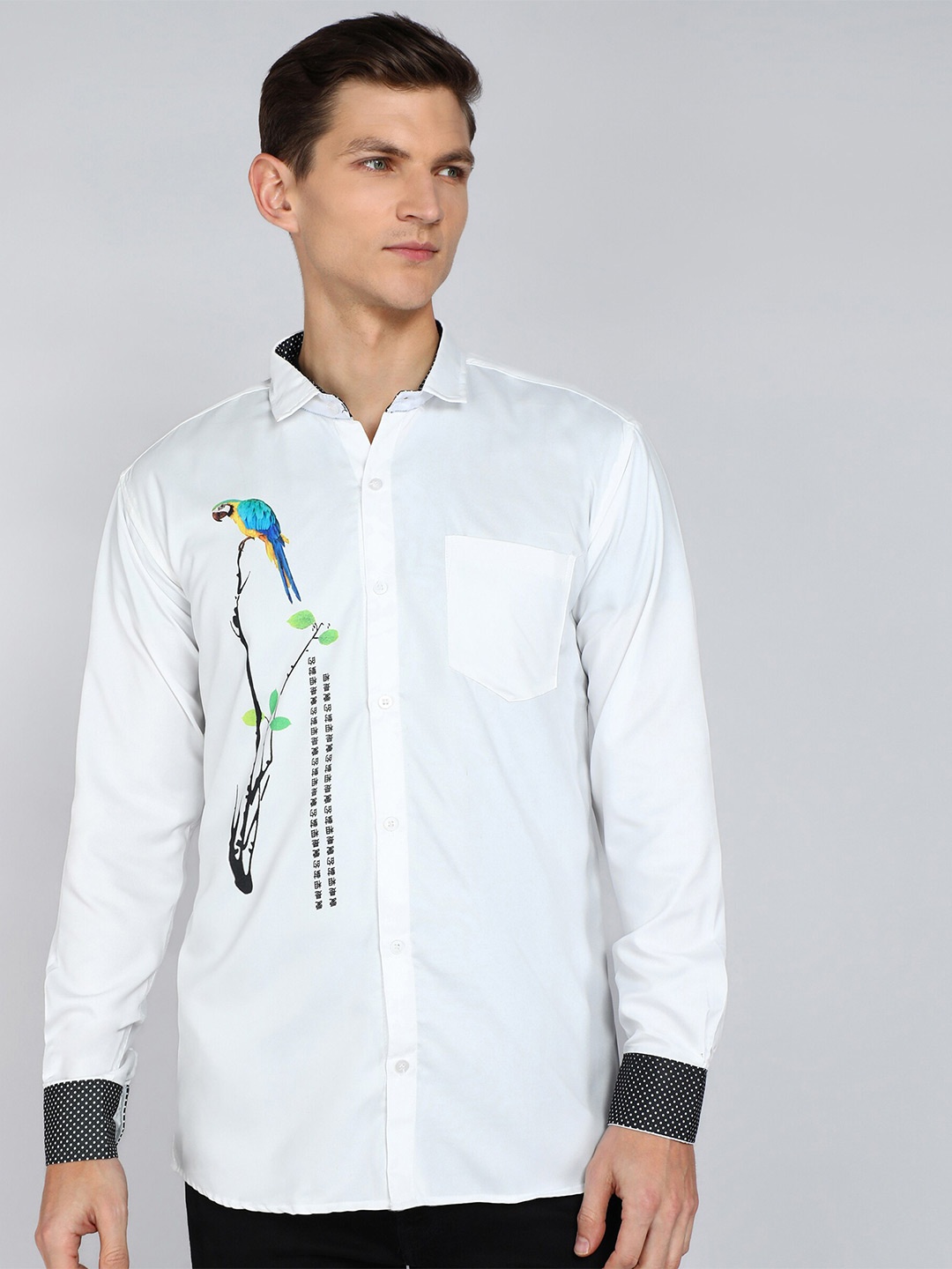

Indian Fashionista Classic Slim Fit Conversational Printed Casual Shirt, White