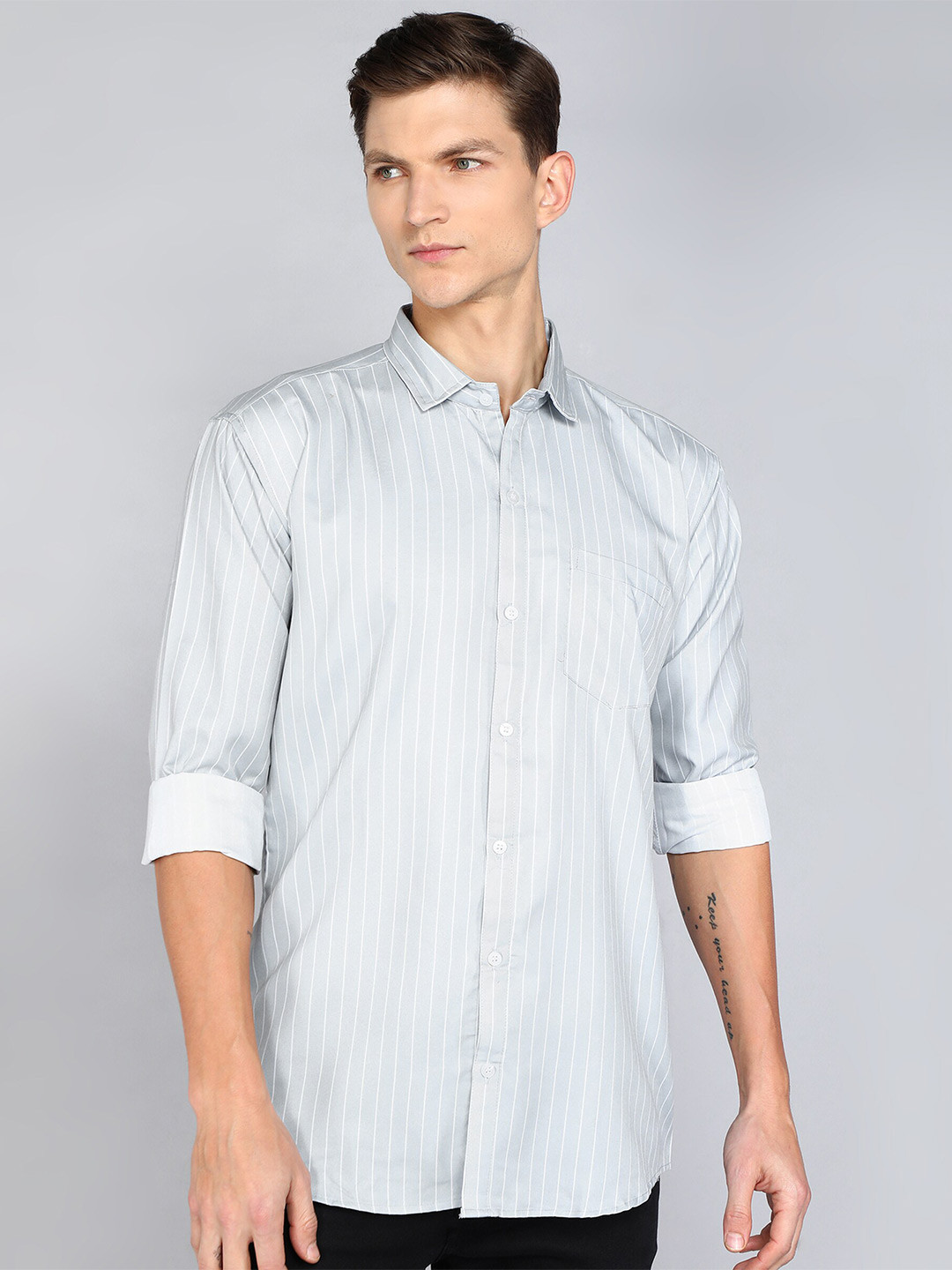

Indian Fashionista Men Classic Opaque Striped Casual Shirt, Grey