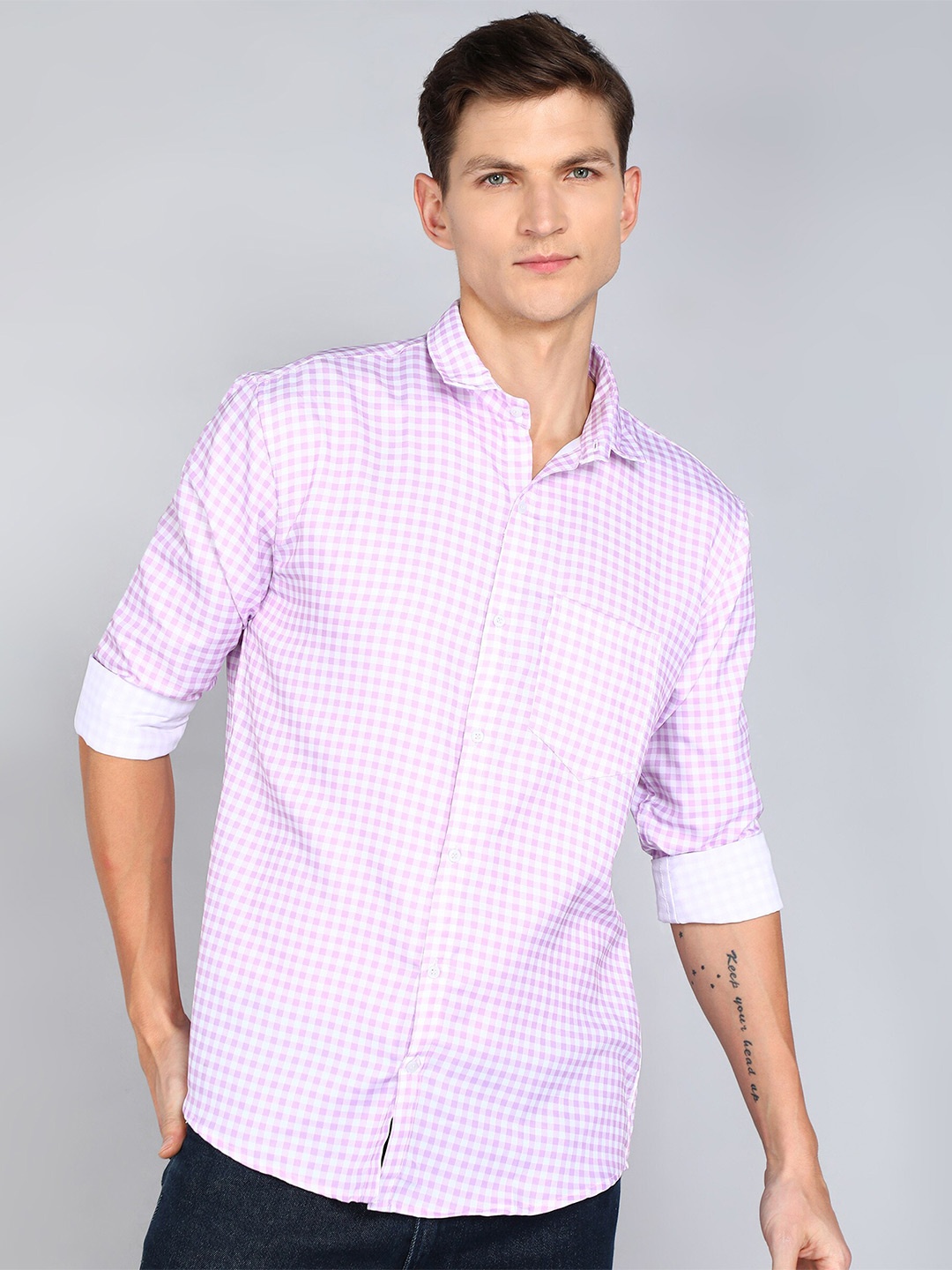 

Indian Fashionista Classic Slim Fit Checked Casual Shirt, Lavender