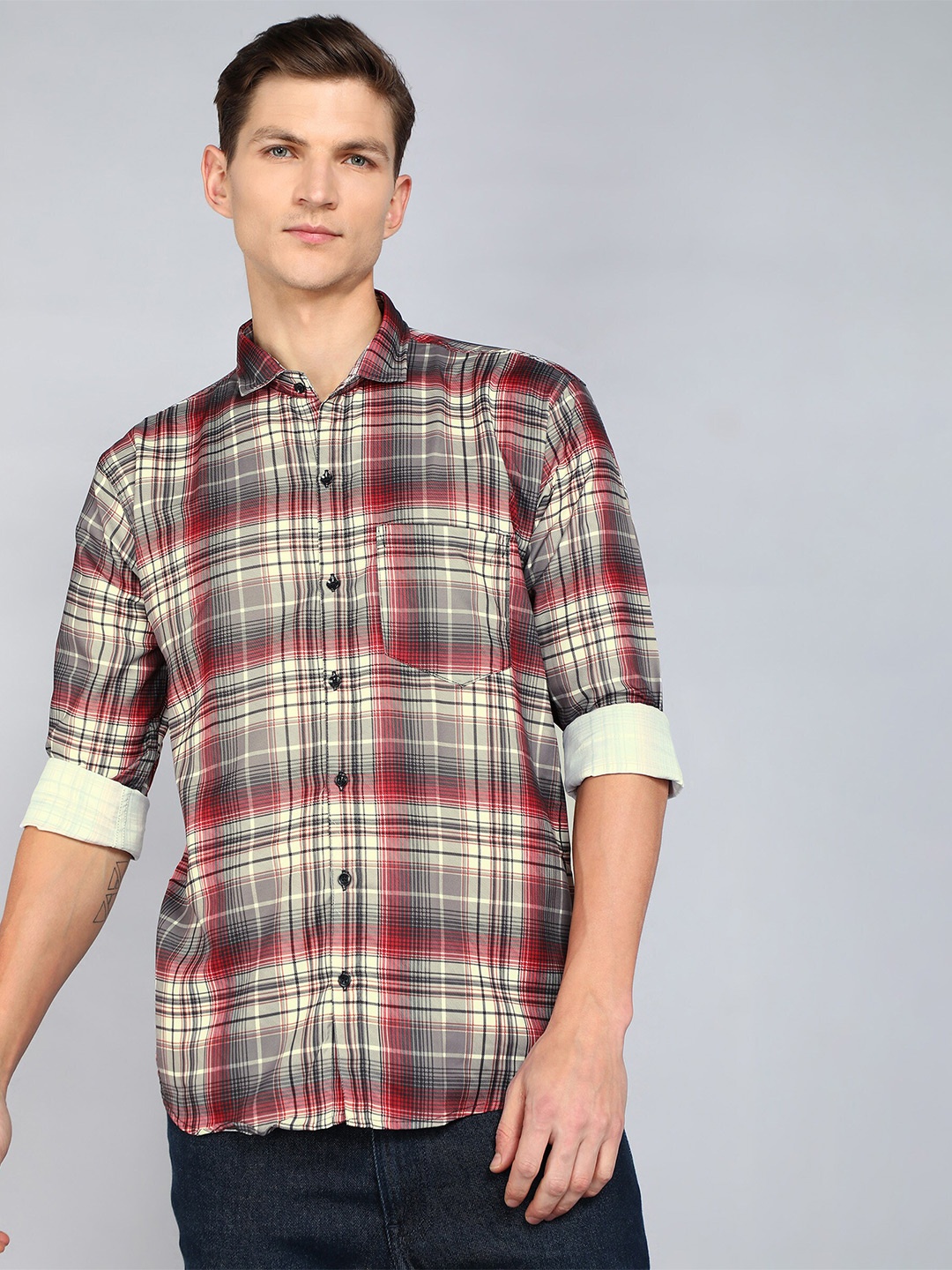 

Indian Fashionista Classic Slim Fit Tartan Checked Casual Shirt, Brown