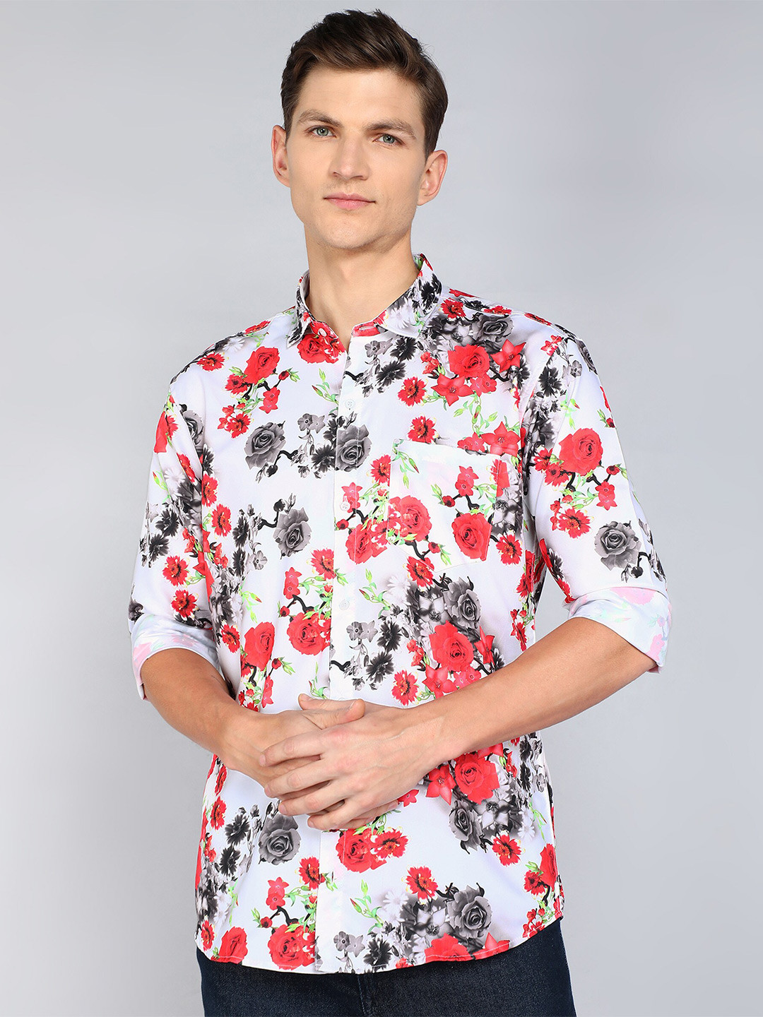 

Indian Fashionista Classic Slim Fit Floral Printed Casual Shirt, Red