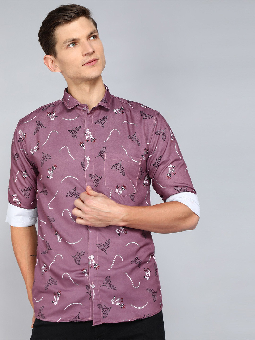 

Indian Fashionista Men Classic Opaque Printed Casual Shirt, Violet