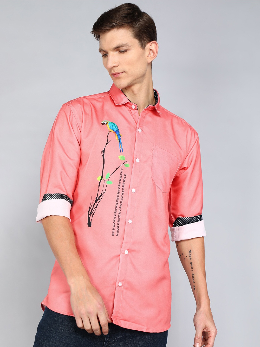 

Indian Fashionista Classic Slim Fit Printed Casual Shirt, Pink