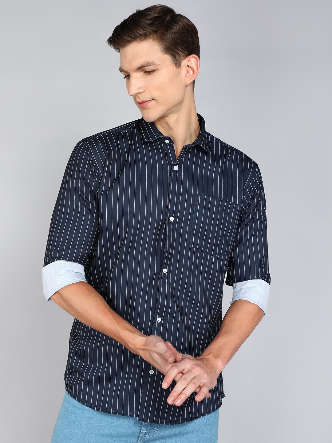 

Indian Fashionista Men Classic Opaque Striped Casual Shirt, Blue