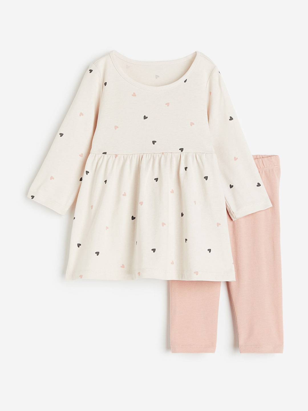 

H&M Girls 2-Piece Pure Cotton Dress and Leggings Set, Beige