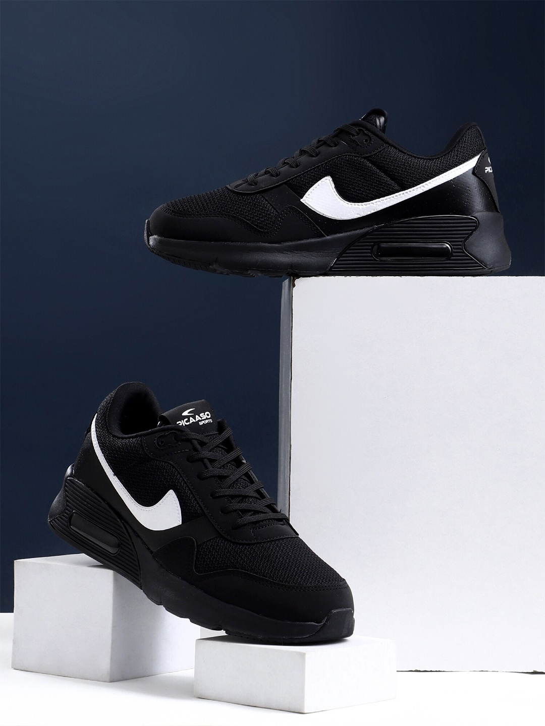 

PICAASO Men Lace-Up Running Shoes, Black