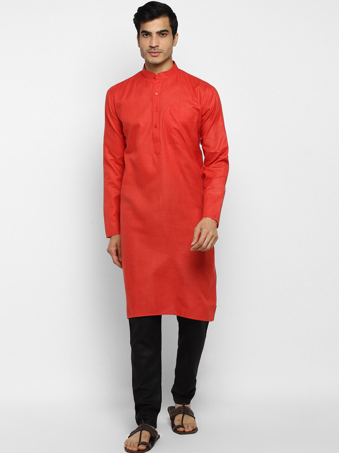 

ROYAL KURTA Mandarin Collar Straight Kurta, Red