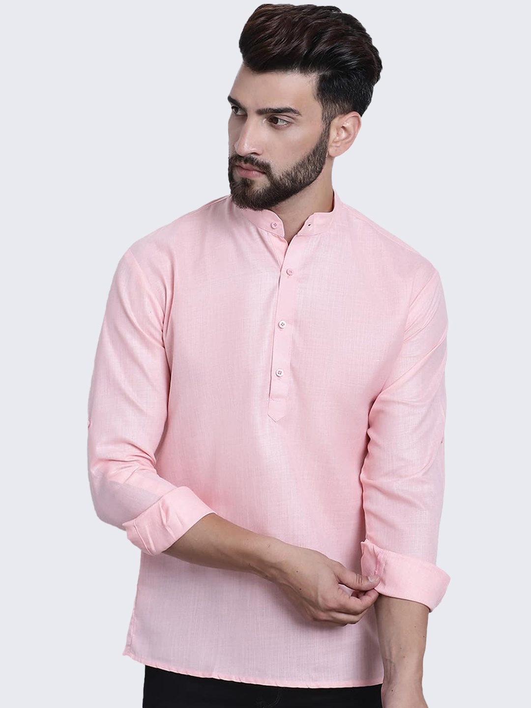 

ROYAL KURTA Band Collar Straight Kurta, Pink