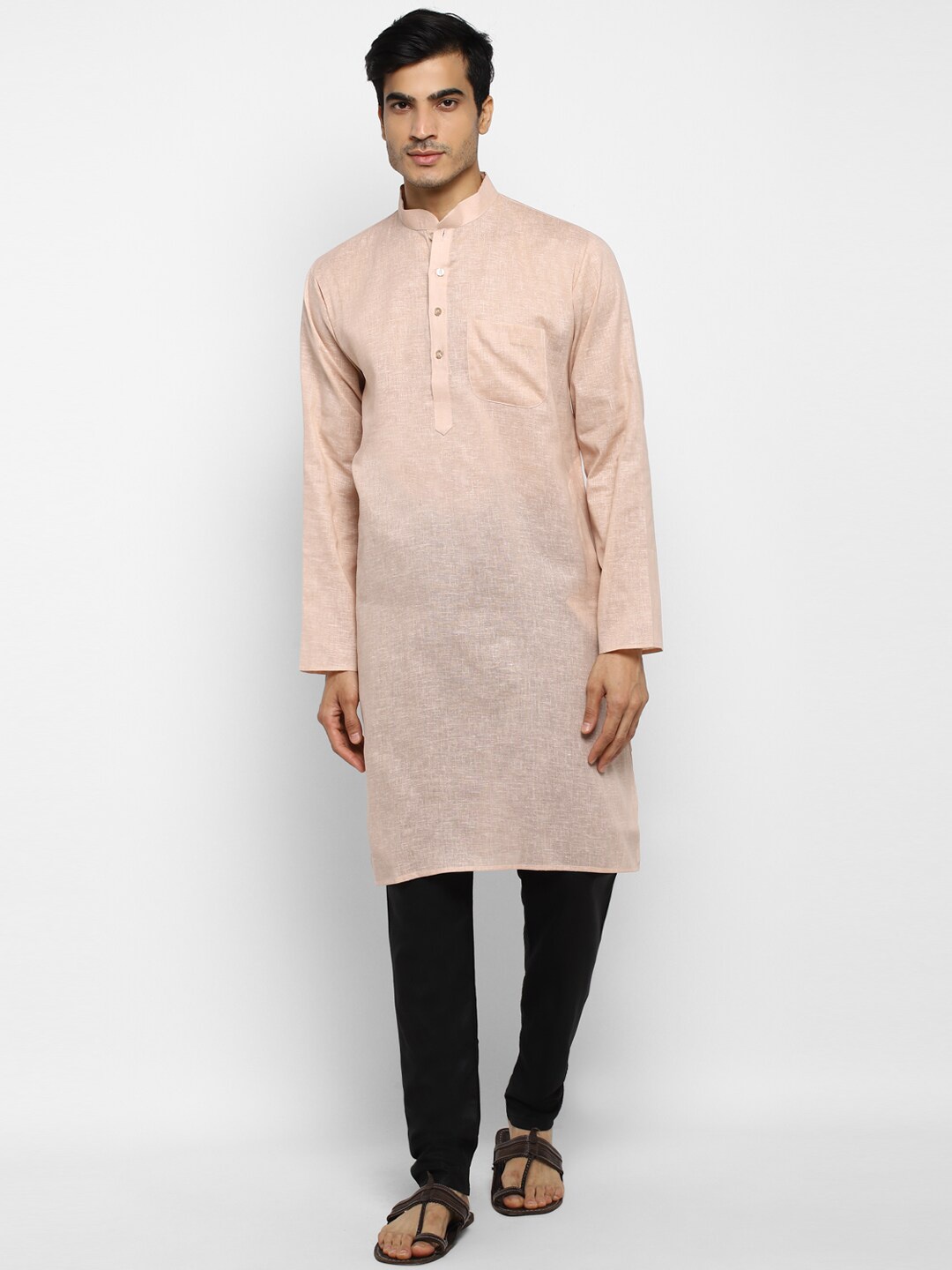 

ROYAL KURTA Mandarin Collar Straight Kurta, Peach