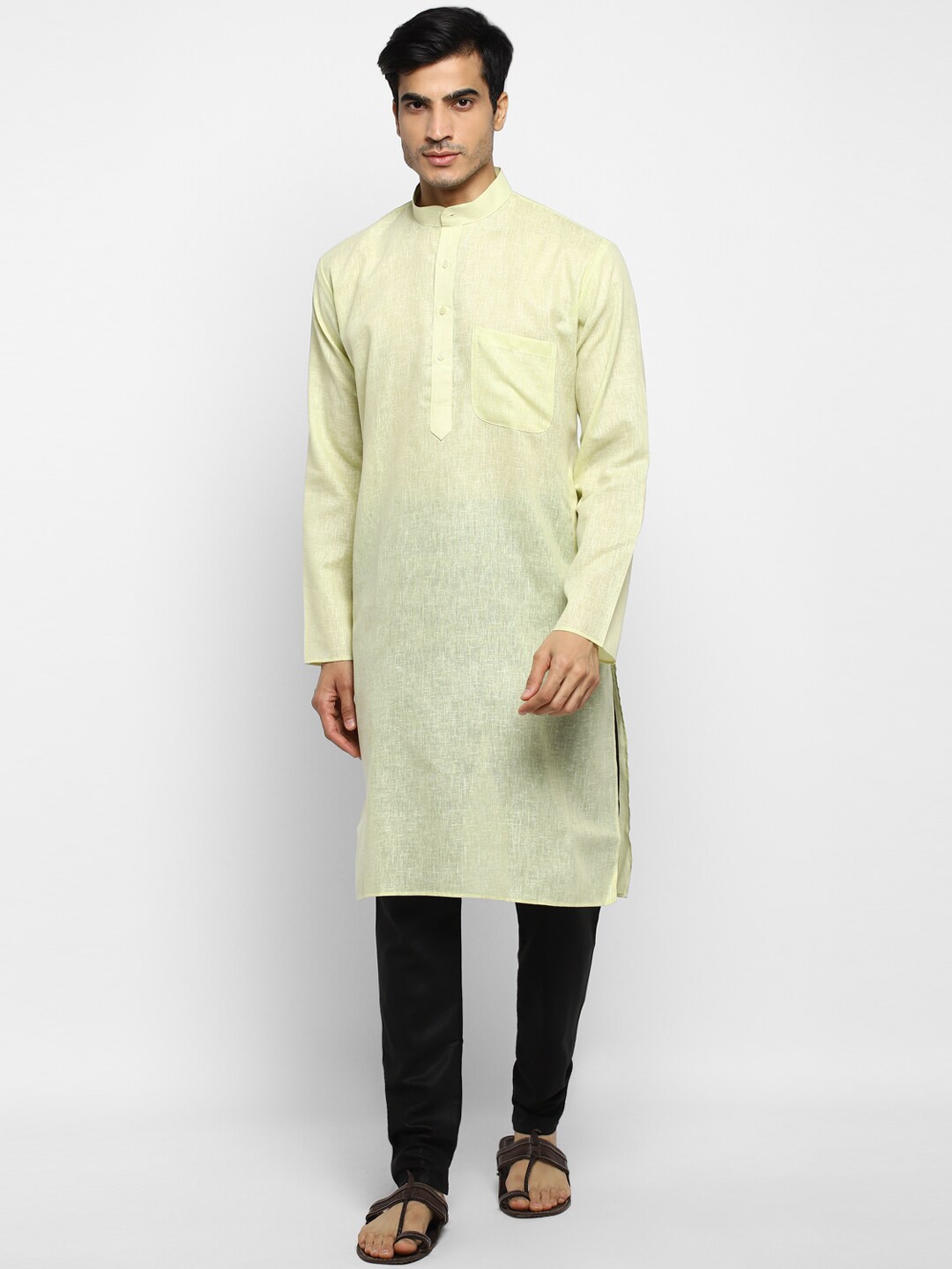 

ROYAL KURTA Band Collar Straight Kurta, Green
