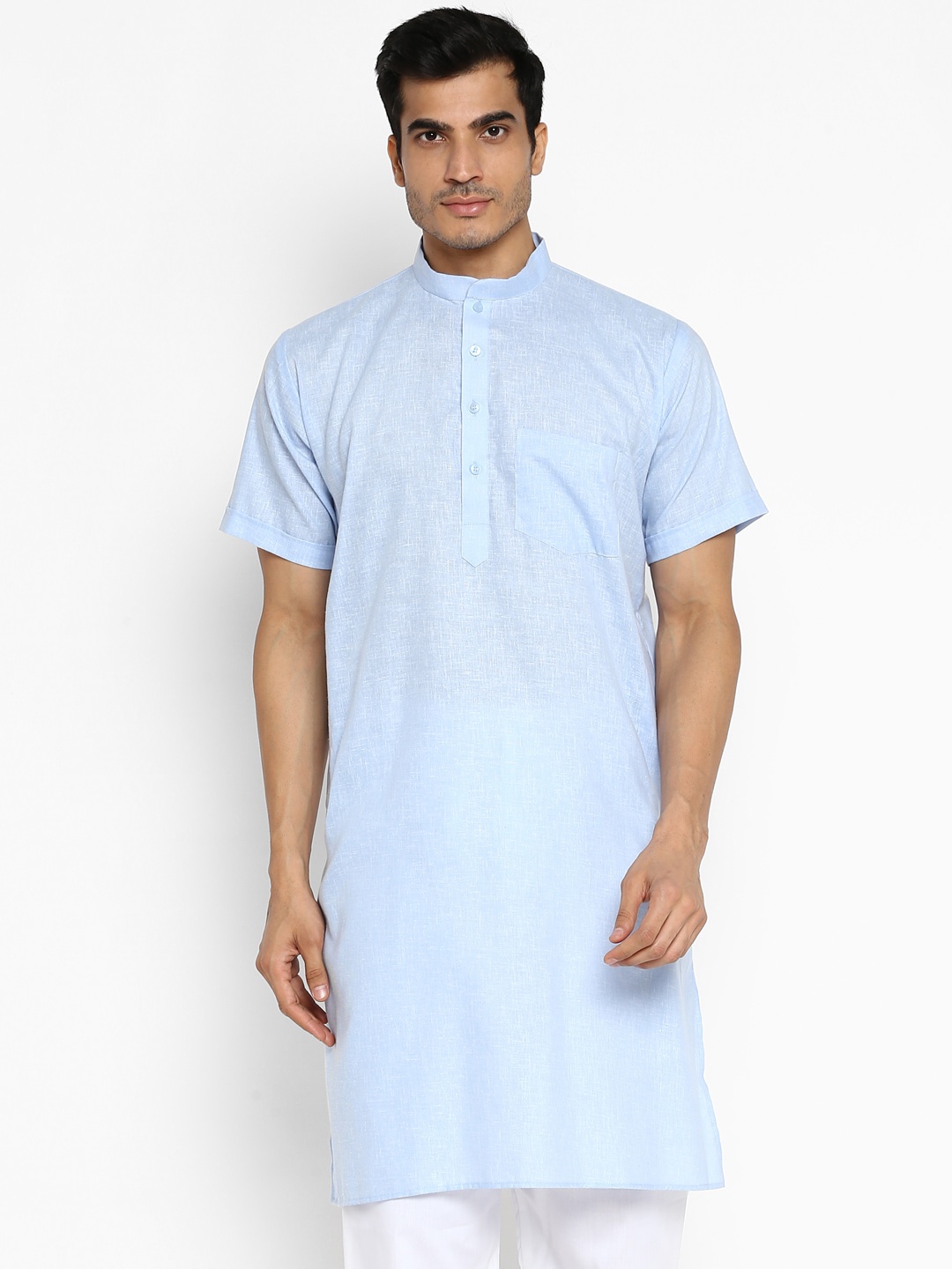

ROYAL KURTA Mandarin Collar Straight Kurta, Blue