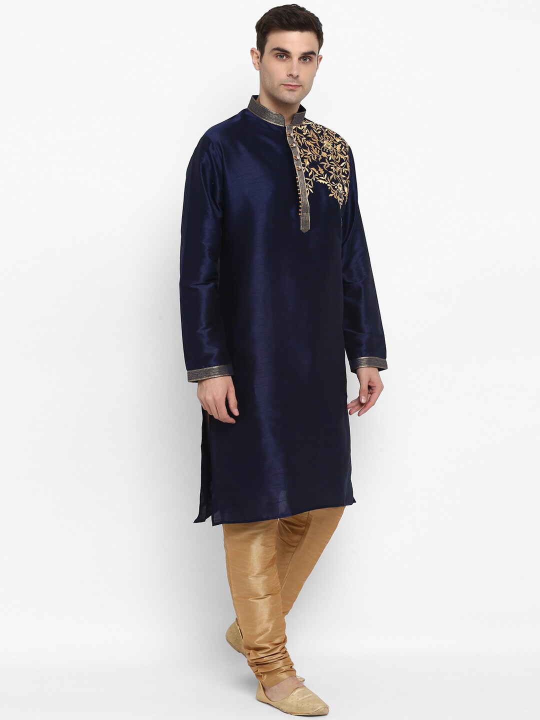 

ROYAL KURTA Floral Embroidered Thread Work Straight Kurta, Navy blue