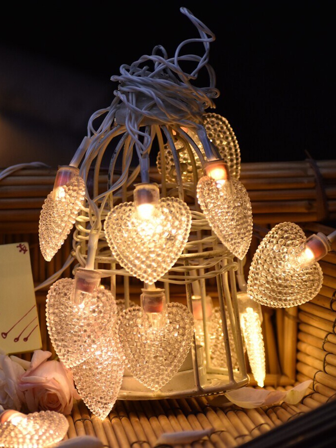

Glimmer Lightings White Heart Shaped String Lights, Gold