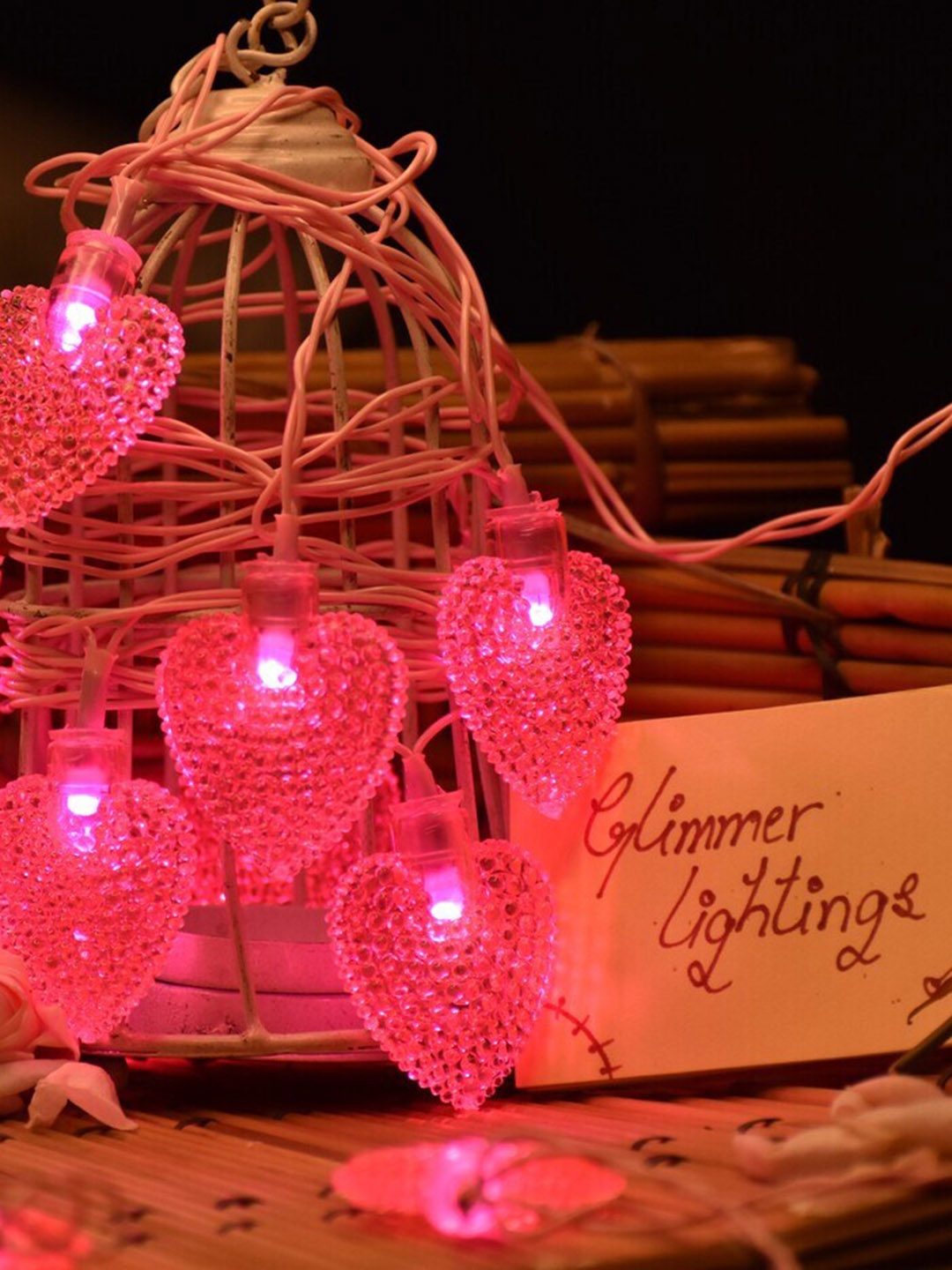 

Glimmer Lightings Pink Crystal Heart Shaped String Lights