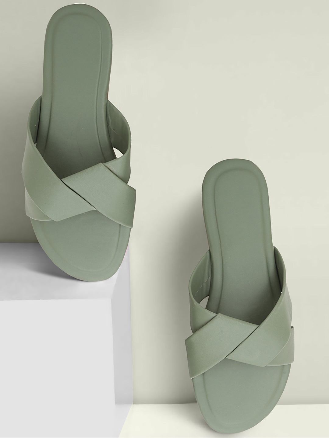 

Ravis Cross Strap Open Toe Flats, Olive