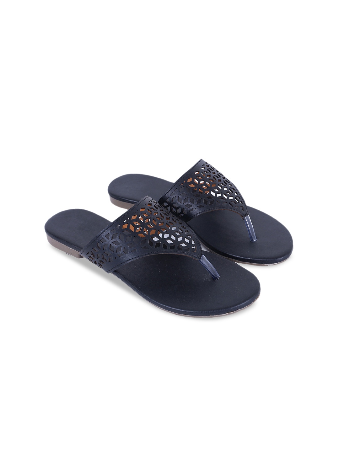 

Ravis Laser Cuts Open Toe Flats, Black