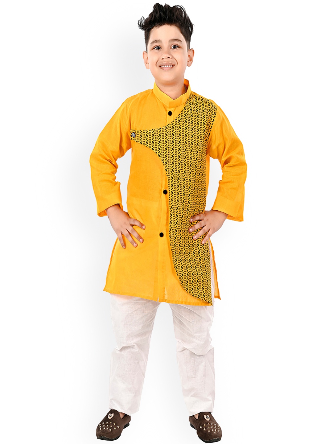 

BAESD Boys Ethnic Motifs Printed Regular Pure Cotton Kurta With Pyjamas, Yellow