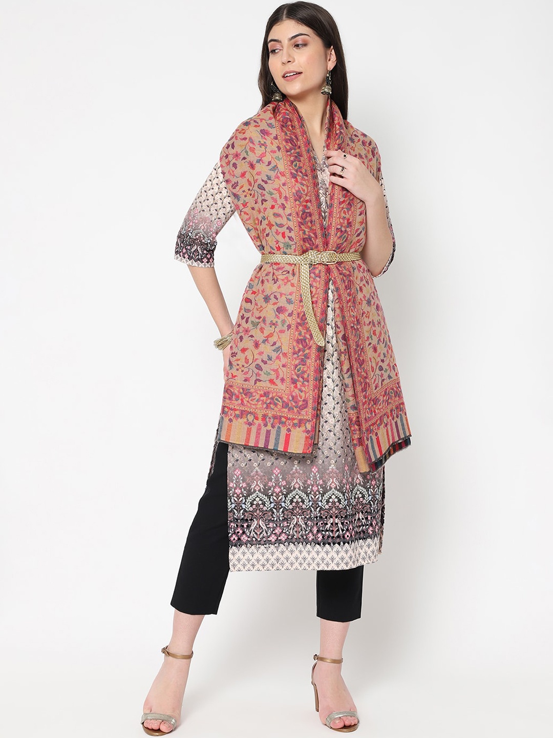 

La Vastraa Kani Woven Design Woolen Shawl, Beige