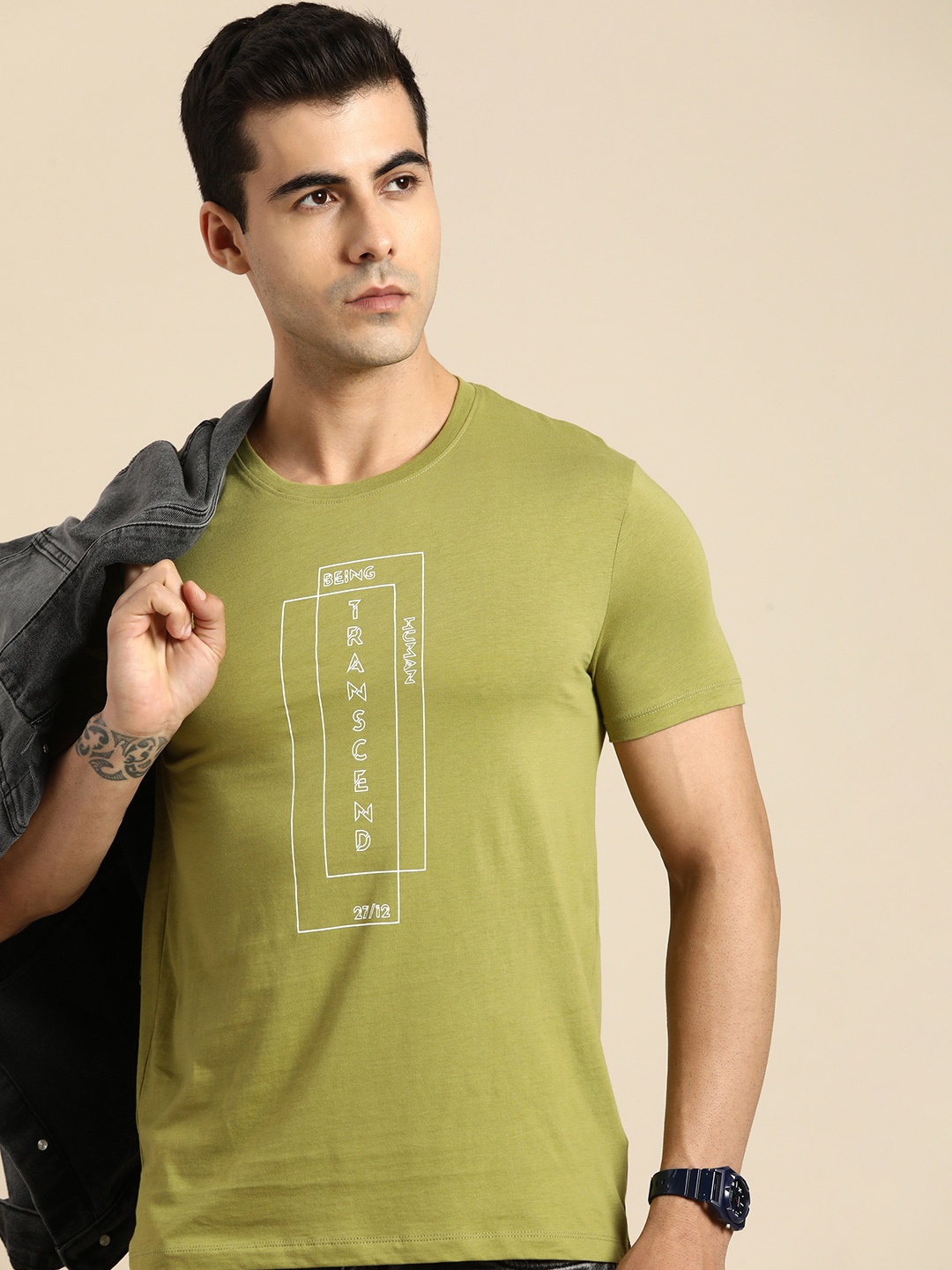 

Being Human Typography Printed Pure Cotton T-shirt, Green