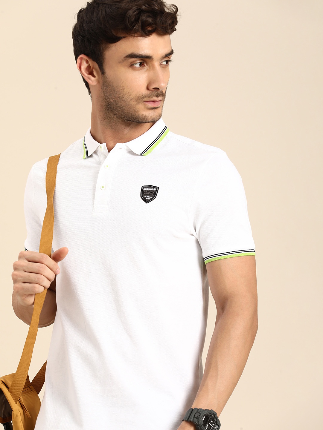 

Being Human Men Polo Collar Pure Cotton T-shirt, White