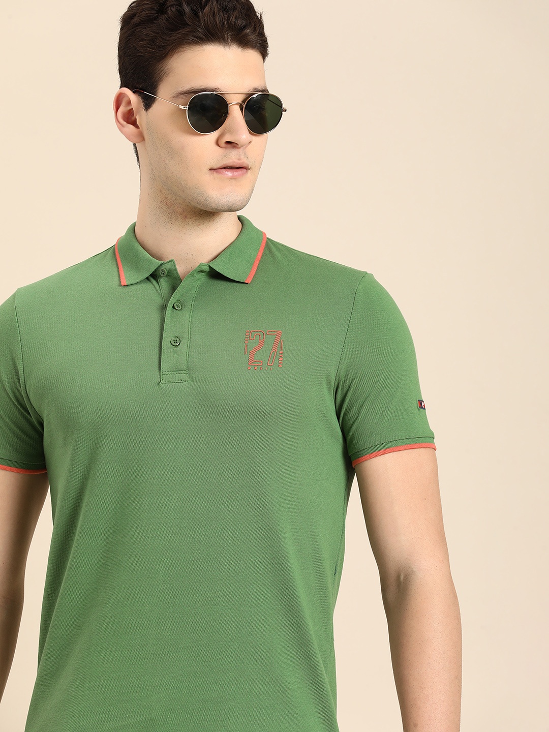 

Being Human Short Sleeves Polo Collar Pure Cotton T-shirt, Green