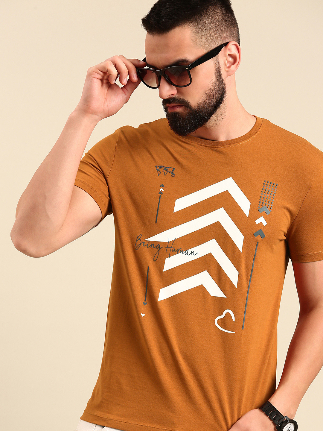 

Being Human Pure Cotton Graphic Printed Casual T-shirt, Brown