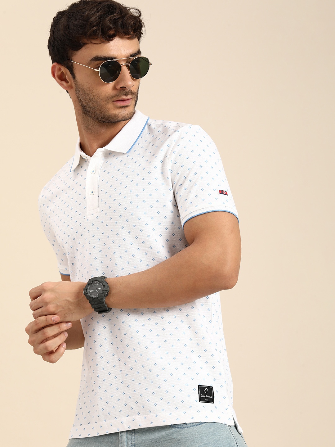 

Being Human Men Polo Collar Pure Cotton T-shirt, White