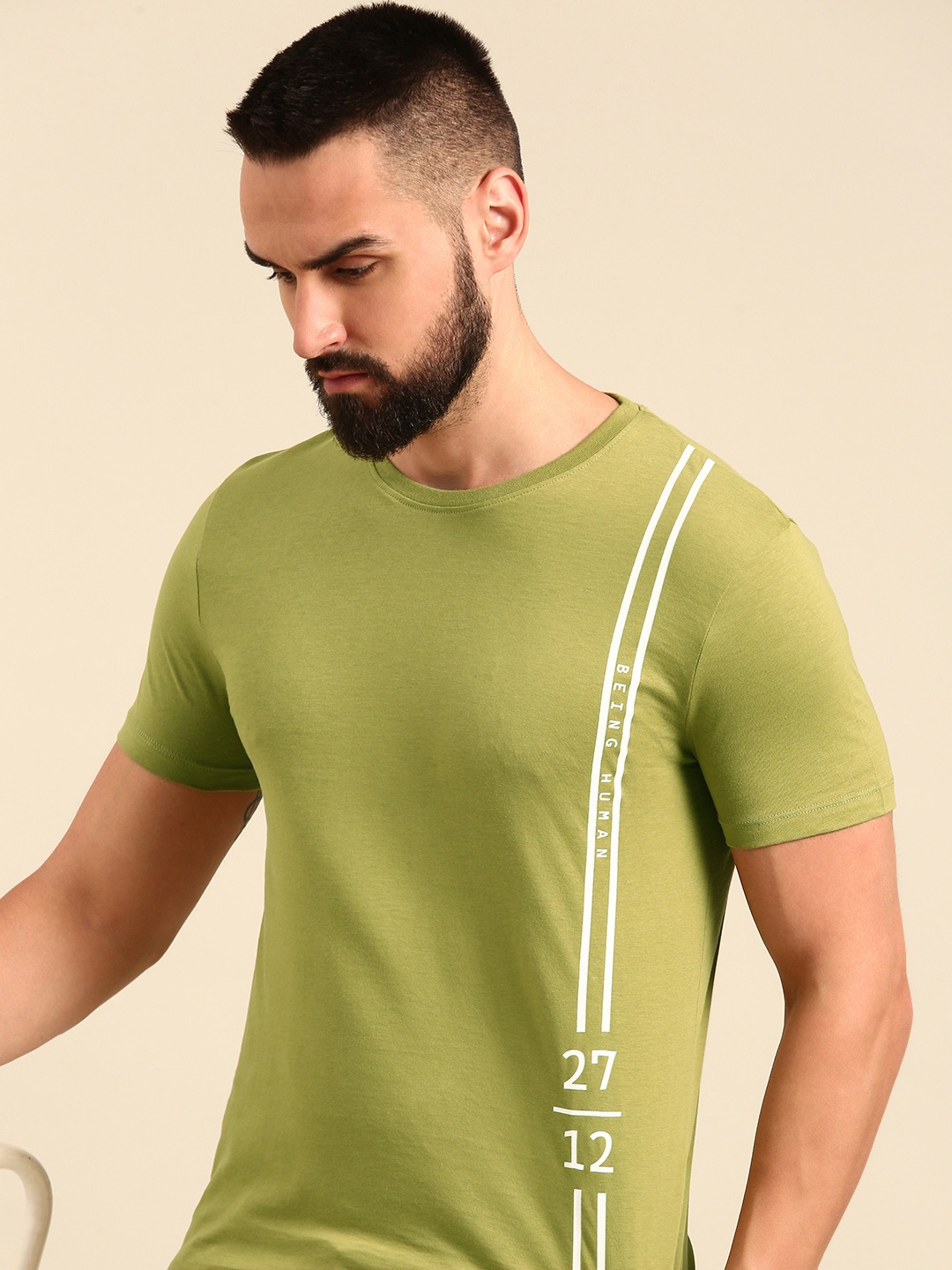

Being Human Brand Logo Striped Pure Cotton T-shirt, Green
