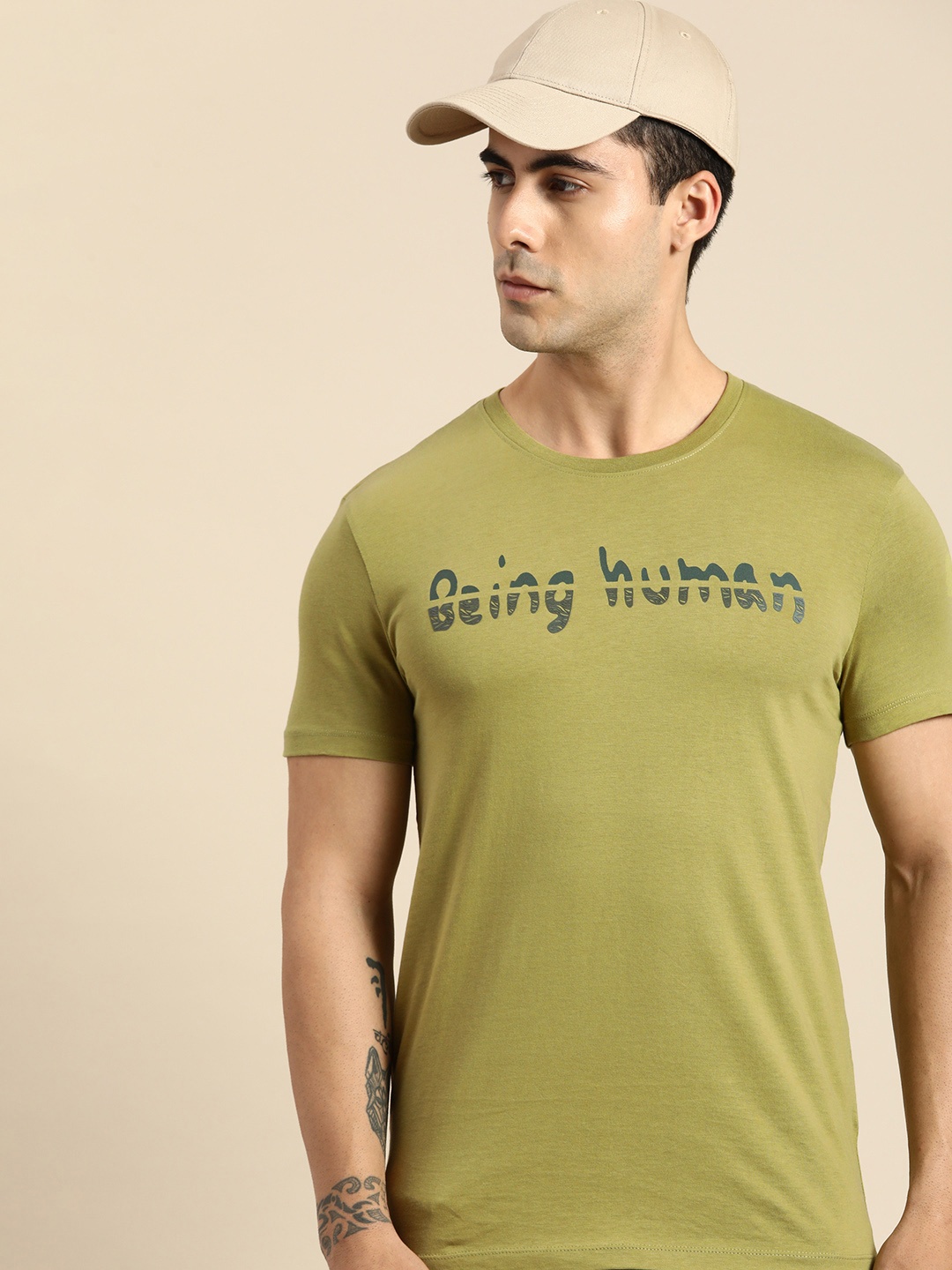 

Being Human Brand Logo Printed Pure Cotton T-shirt, Green