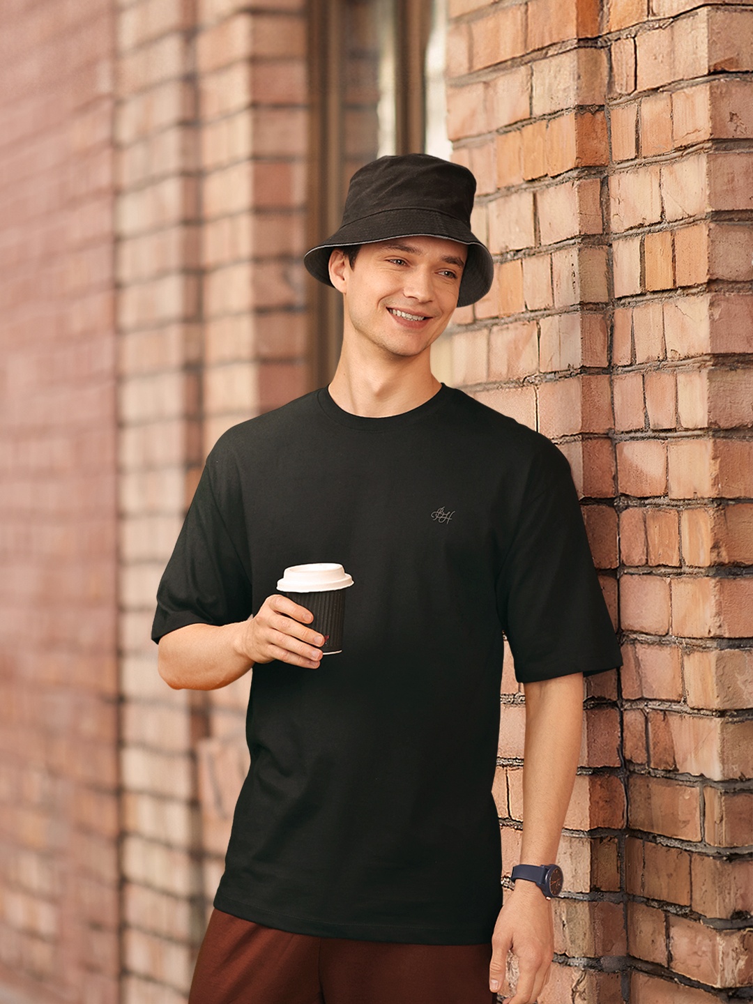 

Being Human Drop-Shoulder Sleeves Pure Cotton T-shirt, Black