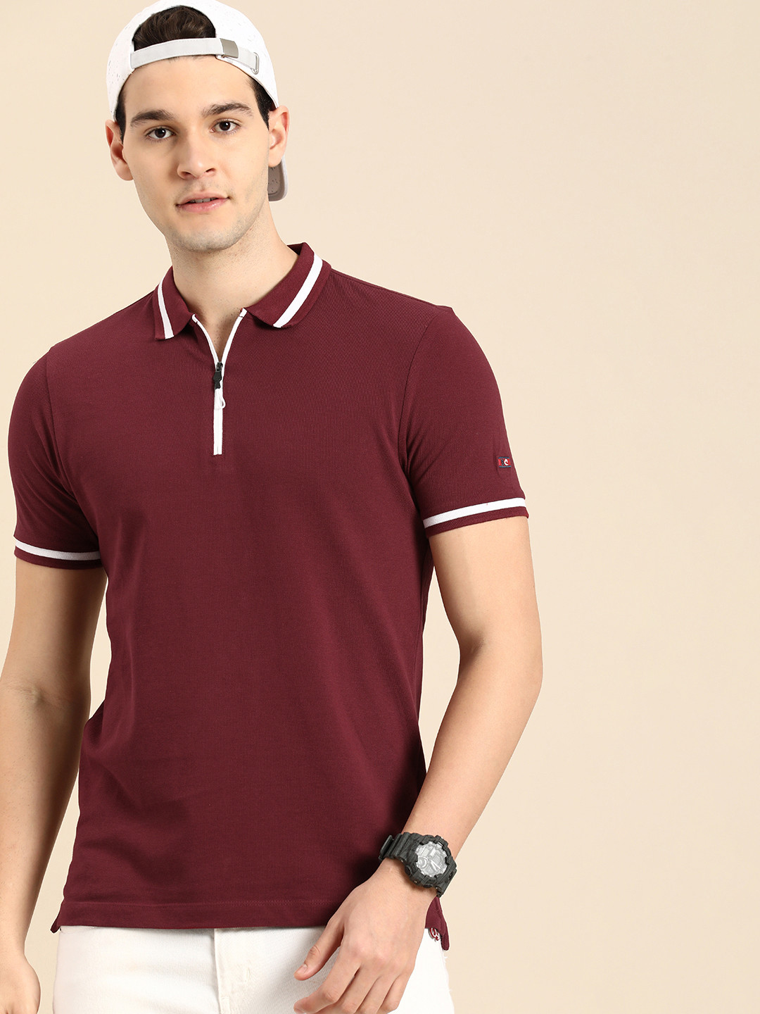 

Being Human Pure Cotton Polo Collar Casual T-shirt, Maroon