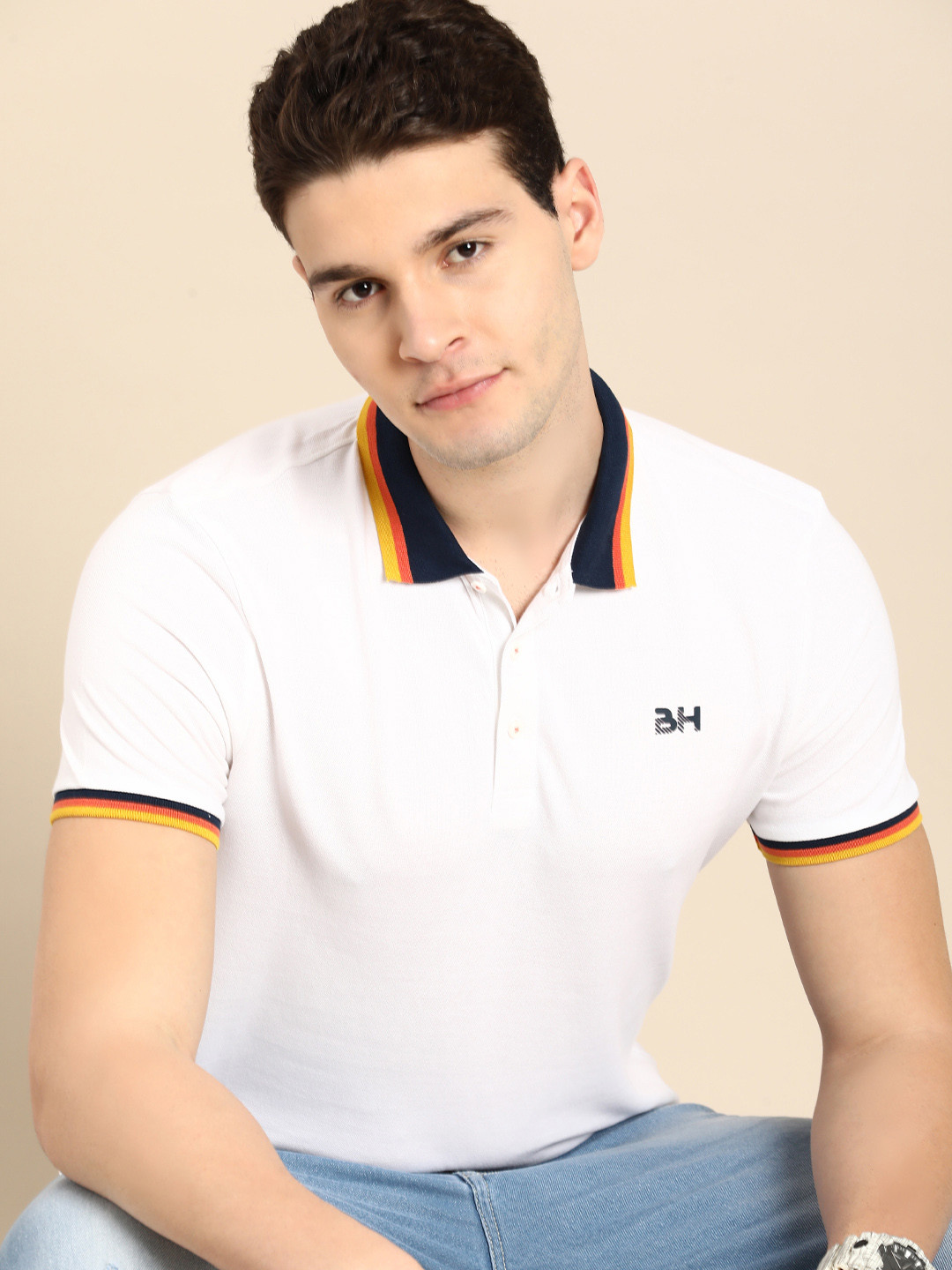 

Being Human Men Polo Collar Pure Cotton T-shirt, White