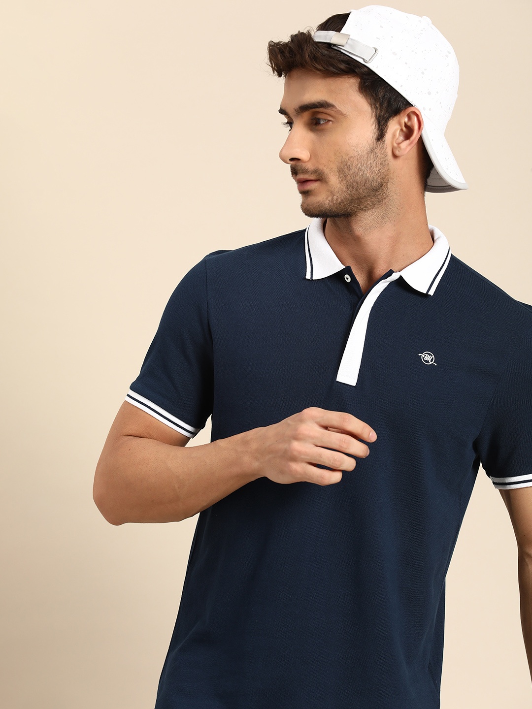 

Being Human Short Sleeves Polo Collar Pure Cotton T-shirt, Navy blue
