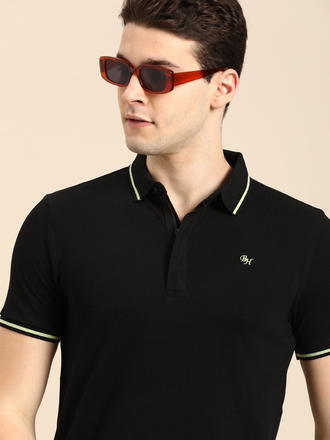 

Being Human Men Polo Collar Pure Cotton T-shirt, Black