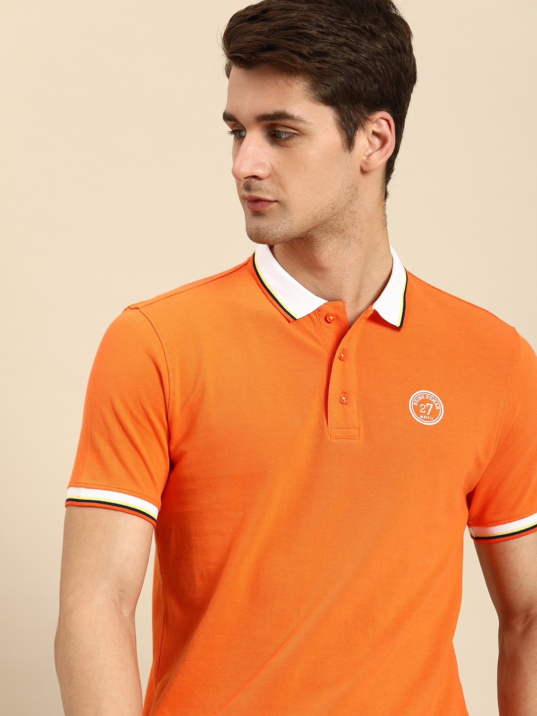 

Being Human Polo Collar Pure Cotton T-shirt, Orange
