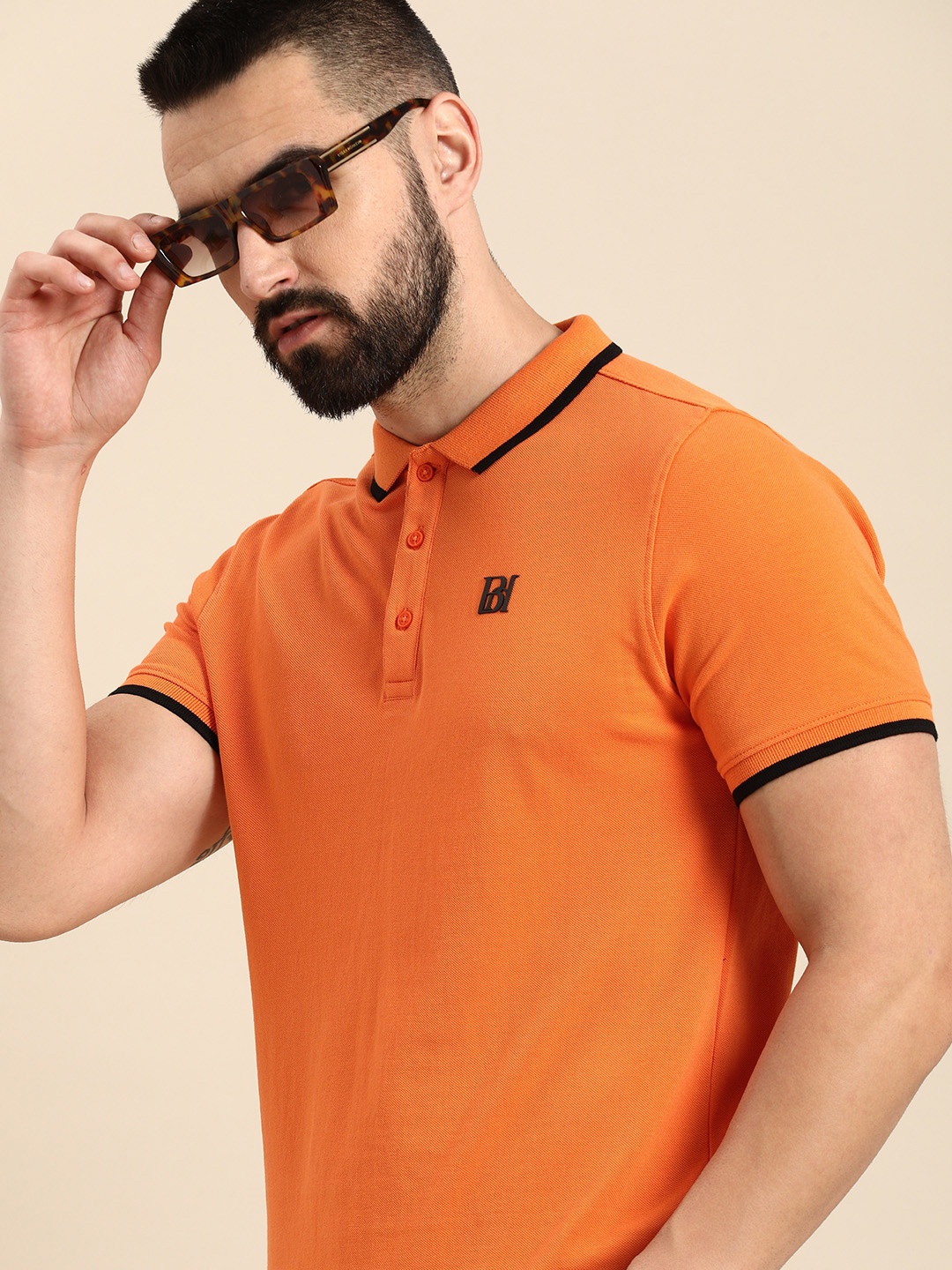 

Being Human Pure Cotton Solid Polo Collar Casual T-shirt, Orange