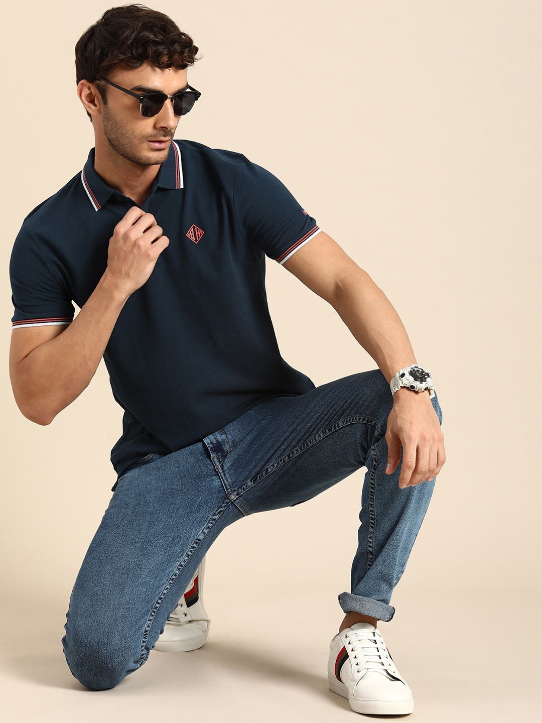 

Being Human Pure Cotton Polo Collar Casual T-shirt, Navy blue