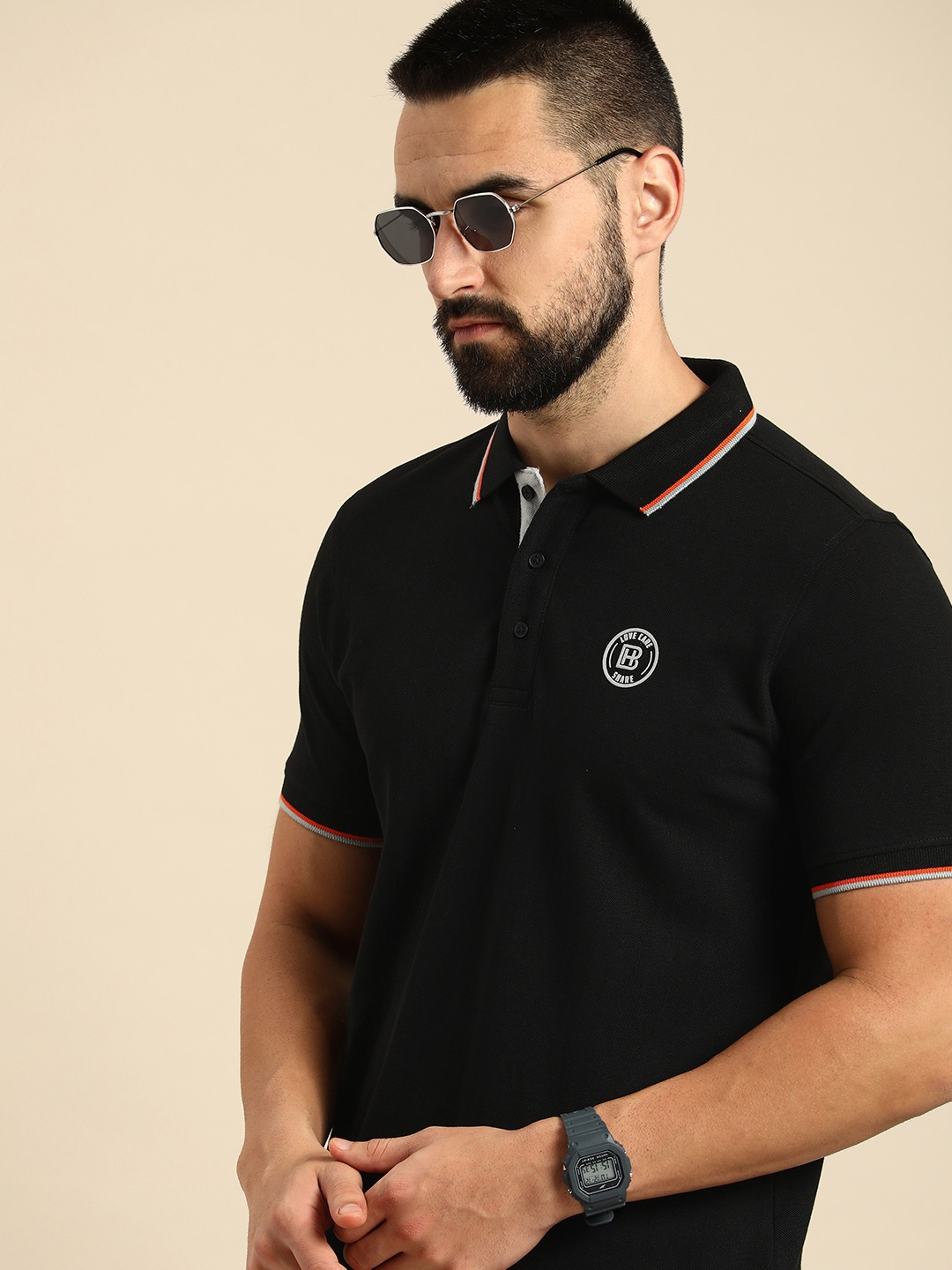 

Being Human Pure Cotton Solid Polo Collar Casual T-shirt, Black